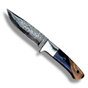 Couteaux de chasse artisanaux avec lame en acier à motif Damas, manche décoratif en bois, poignée noire pour le camping et le bushcraft - Product Image 4
