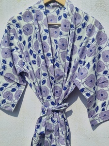 Robe kimono en coton à imprimé floral pour femme, tenue de plage légère, peignoir décontracté, robe portefeuille - Product Image 2