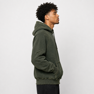 <b>Men</b> Heavyweight Distressed <b>Hoodie</b> Features <b>Thick</b> Fabric Relaxed Shape And Worn Effect Design For Cooler Weather Street Fashion - Product Image 2