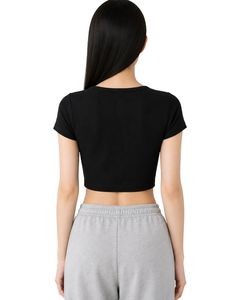 Camiseta Henley Corta de Algodón Elástico para Mujer, Negra, Personalizada, de Manga Corta, con Cuello de Botones, Ajustada, Informal, de Verano, a la Moda - Product Image 2