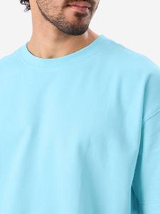 mens light blue sky blue plain solid blank relaxed oversized fit short sleeve <b>tshirt</b> crewneck basic tee top - Product Image 5