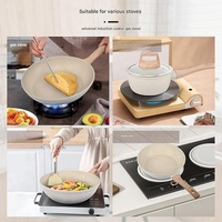 Vente directe usine – Ensemble de 21 ustensiles de cuisine en céramique blanche, granit et aluminium, antiadhésifs, avec poignées en bakélite et fond à induction