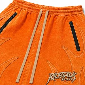 Men's Fleece <b>Shorts</b> Elastic Waist Drawstring Side <b>Zip</b> <b>Pockets</b> Sporty Style Sand Wash Midweight Summer Wear - Product Image 4