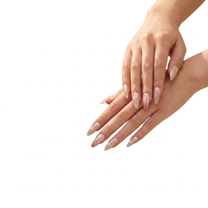 Uñas acrílicas de almendra, flores femeninas poéticas rosas desnudas nacaradas en diseño de dedo silencioso - Product Image 4
