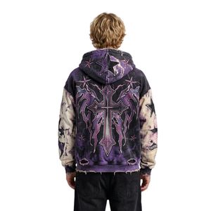 Sudaderas con capucha personalizadas Savage Graphic con cremallera, color morado, estilo vintage, de algodón y felpa, con efecto desgastado, estilo streetwear. - Product Image 2