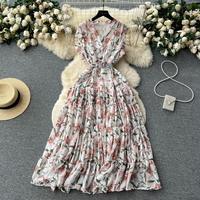 Robe longue décontractée et élégante pour femme, style vintage français, sans manches, à col, imprimé floral, idéale pour l'été, les fêtes et la plage
