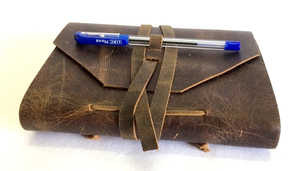 Handmade Cotton Paper <b>Leather</b> Journal with Recycled Cotton <b>Strings</b> Spine Stitching Front Flap-100 Inner Pages - Product Image 2
