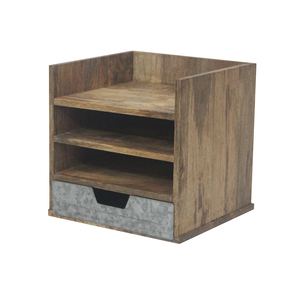Wooden Office Organizer with 2 White Drawers <b>Rustic</b> <b>Desk</b> Storage Box Multifunctional Standing Type Rectangular Design - Product Image 5