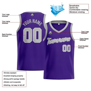 Maillot de basketball unisexe personnalisé avec logo brodé et sublimation, respirant, taille américaine, violet, vente en gros - Product Image 4