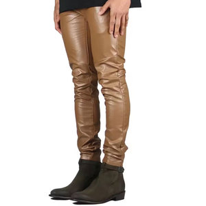 Pantalón de cuero elegante estilo motociclista vintage, corte ajustado, forro interior cálido, pantalón de moda para uso casual. - Product Image 2