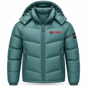 <b>Fly</b> Humble <b>Men's</b> Winter Puffer <b>Jacket</b> Hooded Windproof Thick Polyester Warm Coat Casual Stand Collar Zipper Front Logo - Product Image 1