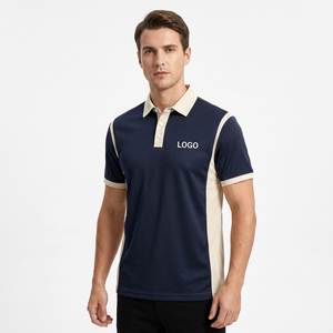 Men's Navy Blue Contrast Panel Polo Shirt Short Sleeve Knitted Quick Dry Casual Sport Wear Heat Transfer Logo Front Bangladesh - Product Image 4