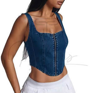 Haut court en jean pour femme, design personnalisé, pour usage extérieur, couleur unie, confortable - Product Image 5