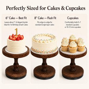 Wooden <b>Cake</b> <b>Stand</b> 6 inch Rustic Rotating Wood Cupcake <b>Stand</b> with 360 Turntable Pedestal Base Farmhouse Dessert Display - Product Image 6