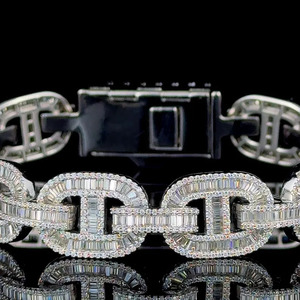 New Hip Hop Style 18K Gold With Moissanite Round & Baguette Diamond Studded Wedding Wear And Party Wear Bracelet For <b>Men</b> - Product Image 3