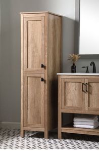 Minimalist Teak Wood <b>Tall</b> <b>Storage</b> Tower with Shaker Panel Doors - Product Image 2