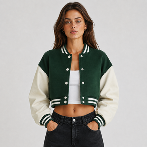 Chaqueta universitaria corta para mujer, cómoda, con costuras duraderas y estilo clásico inspirado en la universidad para uso diario. - Product Image 1