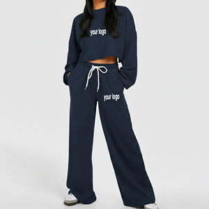 Ensemble sweat à capuche court et pantalon de jogging évasé 100 % coton 350 g/m² léger, couleur unie, tendance, deux pièces, vente en gros OEM/ODM - Product Image 4