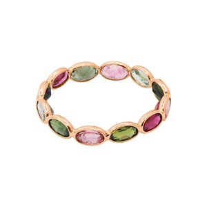 Bague Éternité en Or Jaune Massif 14K avec Tourmalines Naturelles Ovales Serties en Griffe, Bijoux Fins, Memoria Jewels, Vente en Gros - Product Image 2