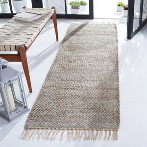 Tapis rectangulaire bohème en fibres naturelles, couleur unie, tissage plat, à poils ras avec franges, pour couloir et usage domestique - Product Image 2