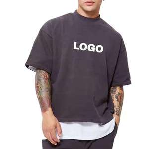 Custom Heavyweight Cotton Cropped Boxy Fit Oversized T-<b>Shirt</b> for <b>Men</b> with Anti-Wrinkle <b>Silk</b> Screen Printed Design OEM Wholesale - Product Image 1