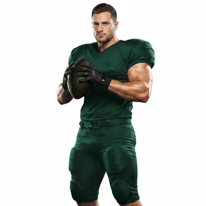 Tenue de football respirante de couleur vert foncé, ensemble d'uniformes de football américain avec protections sur les épaules et les cuisses, personnalisable - Product Image 4