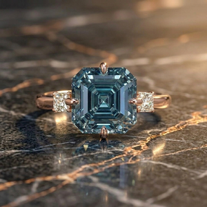 Direct <b>Ring</b> Manufacturer 14k White <b>Gold</b> 3 Carat Ascher Cut VVS Clarity Blue Moissanite Engagement <b>Ring</b> Three Stone Bridal <b>Ring</b> - Product Image 1