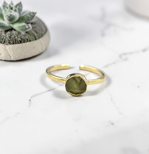 Handmade Raw Peridot Brass <b>Ring</b> Natural Rough Stone <b>Adjustable</b> Band Minimalist Boho All Birthstone Jewelry for Women - Product Image 1