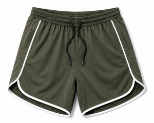 Shorts de sport pour hommes à séchage rapide, taille mi-haute, avec cordon de serrage, style décontracté, couleur unie, design à rayures latérales, en toile écologique - Product Image 2