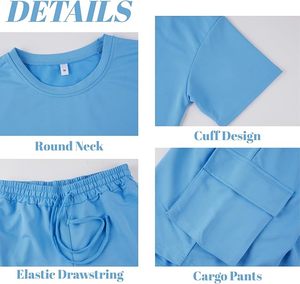 Conjuntos Cortos de 2 Piezas para Hombre - Conjuntos Deportivos Casuales de Verano de Manga Corta para Hombre con Bolsillo Tipo Cargo - Product Image 5