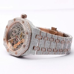 TG VVS Moissanite lujo moda antiguo completamente helado movimiento de cuarzo reloj de acero inoxidable hombres Hip Hop rapero - Product Image 3