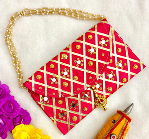 Traditional Mirror Kundan Purse Woman Handbag Evening Clutch <b>Wedding</b> Party <b>Bag</b> Indian Haldi, Mehndi, Sangeet Favor Return Gifts - Product Image 2