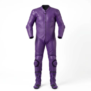 Traje de Motociclismo de Cuero Completo Color Morado, Túnica Protectora para Motociclista con Rodilleras, Equipo para Conducir en Carretera - Product Image 4