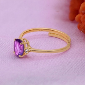 Wholesale 18K Gold Plated 925 Sterling Silver Oval Natural Amethyst Cubic Zirconia Accent <b>Adjustable</b> <b>Ring</b> Women Fine Jewelry - Product Image 4