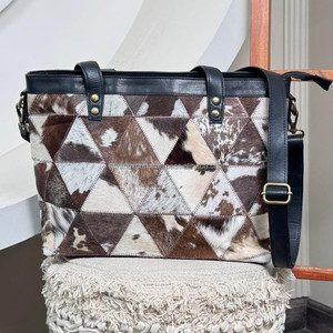 Sac fourre-tout en cuir de vachette véritable fait à la main avec sac à bandoulière en patchwork pour sac à main de style occidental pour femmes - Product Image 4