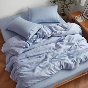 Ensemble de couette en lin lavé blanc uni avec taies d'oreiller – Parure de lit simple pour chambre à coucher - Product Image 6