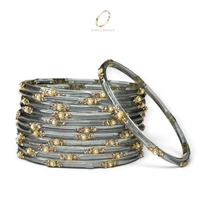 Nouveaux bracelets en verre gris goutte de pluie de style cachemire pour mariage indien 2026, finition plaquée or étincelante avec zircon, pour femmes, vente en gros - Product Image 2