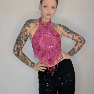 Últimos Tops Bralette con Cuentas y Flecos de Piedras Preciosas en Rojo y Dorado para Mujer, Estilo Sirena, para Carnaval y Fiestas - Product Image 1