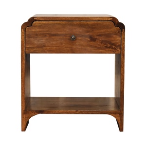 Mesita de Noche Moderna de Madera de Caoba Maciza con Cajón y Estante Abierto para Dormitorio - Product Image 2