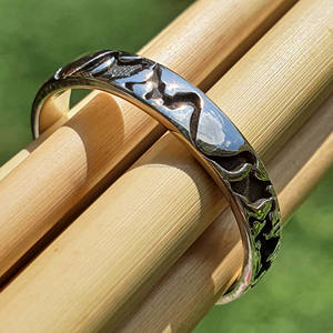 Men's Mountain Range Ring Wide Band Engraved Hiking Travel <b>Skiing</b> Scene Trendy Wanderlust Original 925 Silver Oxidized Jewelry - Product Image 5