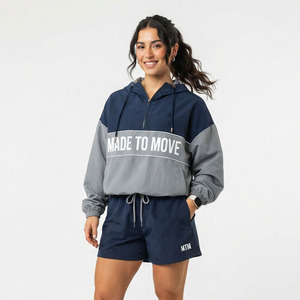 Conjunto Corto Impermeable de Dos Piezas para Mujer, Chaqueta Cortavientos Ligera Estampada y Pantalones Cortos, Estilo Casual y Holgado para Senderismo - Product Image 2