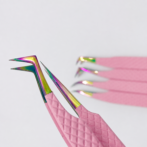 Pinzas Personalizadas de Acero Inoxidable para Cejas y Pestañas - Diseño en Forma de L, Arcoíris, Duraderas y Precisas para Volumen de Pestañas - Product Image 4