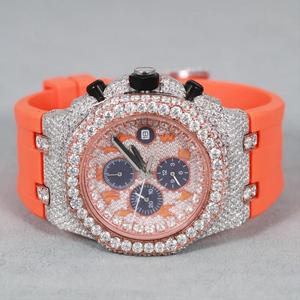 Luxury Moissanite <b>Watch</b> Rose Gold Hip Hop Iced Out Diamond <b>Watch</b> Orange Strap <b>Watch</b> for <b>Men</b> UK USA Timepiece Bulk Buy - Product Image 2