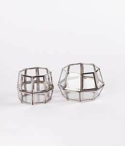 Lanterne à bougie en verre givré cylindrique multifacettes, porte-bougie en métal et verre, lanterne à bougie élégante - Product Image 2