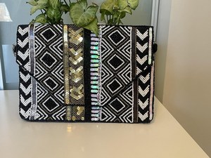 Bolsa de Joyería Hecha a Mano con Cuentas, Bolsa Rectangular Magnética para Empaque, Estilo Vintage, Bolsa de Almacenamiento Forrada, Diseño Negro, Blanco y Dorado - Product Image 4