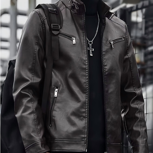 เสื้อแจ็คเก็ตมอเตอร์ไซค์โพลีเอสเตอร์ทรงเข้ารูป คอตั้ง ย้อมเส้นด้าย ซิปหน้า สไตล์พังก์ รุ่นใหม่ประจำฤดูใบไม้ร่วง/ฤดูหนาว เป็นมิตรต่อสิ่งแวดล้อม - Product Image 4