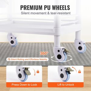 Carrello Portaoggetti Mobile a 2 Ripiani per Laboratorio, Carrello Utilitario con 4 Ruote Silenziose in Materiale PP, 2 Vassoi e 2 Cassetti - Product Image 4