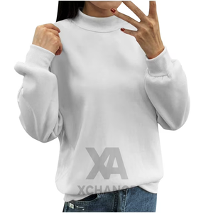 Suéter de Cuello Alto Gris para Mujer, Corte Regular, Tejido Sólido de Algodón y Fibra de Bambú, Ropa de Otoño - Product Image 1