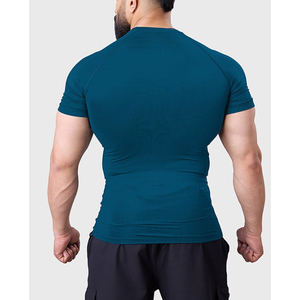 T-shirt de compression sportif pour homme, coupe ample, performance athlétique, 100 % coton, tissu extensible, évacuation de l'humidité, pour la gym, l'entraînement et la course à pied - Product Image 2