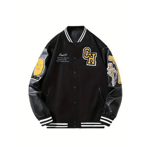 เสื้อแจ็คเก็ต Letterman สีดำสไตล์วินเทจแบบสั่งทำพิเศษ พร้อมโลโก้ปักไหมพรมและโลโก้ปักแบบกำหนดเองสำหรับทีมวิทยาลัย - Product Image 6